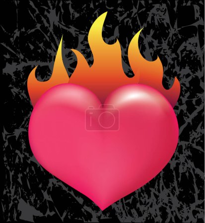 Ilustración de Corazón llameante con fondo oscuro grunge - Imagen libre de derechos