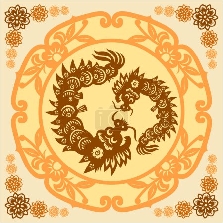 Téléchargez les illustrations : Coupe traditionnelle en papier d'un dragon. (cinquième du zodiaque chinois). - en licence libre de droit