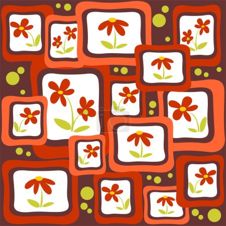 Illustration for Abstract red flowers pattern on a brown background. - Royalty Free Image