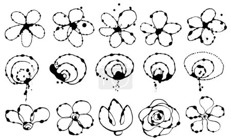 Téléchargez les illustrations : Ensemble vectoriel de fleurs d'encre noir et blanc - en licence libre de droit