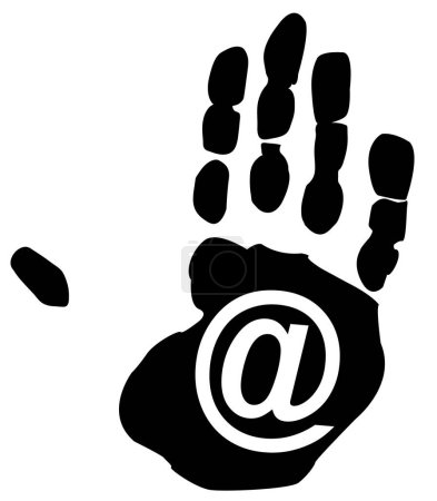 Illustration for Email symbol inside the print on a persons han - Royalty Free Image