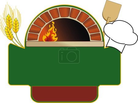 Illustration for Vector illustration of firewood oven with shovel and grain - Royalty Free Image