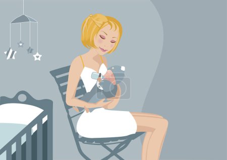 Téléchargez les illustrations : Mère allaitant son bébé dans une décoration liée au bébé - en licence libre de droit