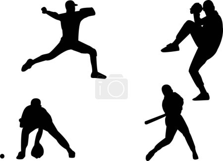 Illustration for Baseball silhouettes, each can be used separately - Royalty Free Image