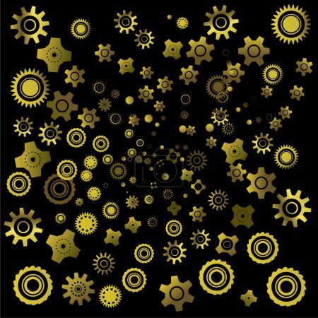Illustration for Abstract background with golden gearwheels on black - Royalty Free Image