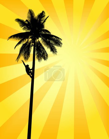 Illustration for Vector illustration of a tropical palm tree with monkey as separate removeable element - Royalty Free Image