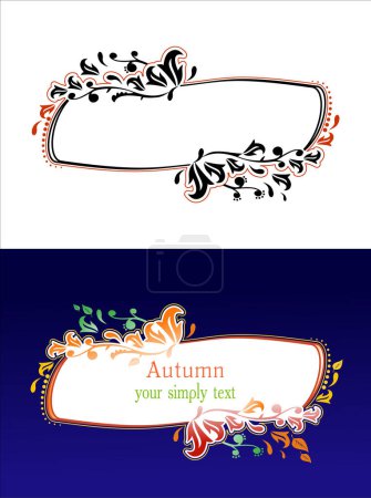 Téléchargez les illustrations : Cadre / vecteur d'automne floral / Deux variantes pour une utilisation sur un fond clair ou foncé - en licence libre de droit
