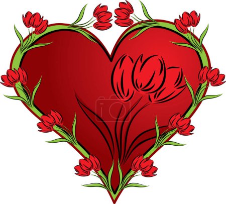 Ilustración de Corazón con tulipán, ilustración vectorial - Imagen libre de derechos