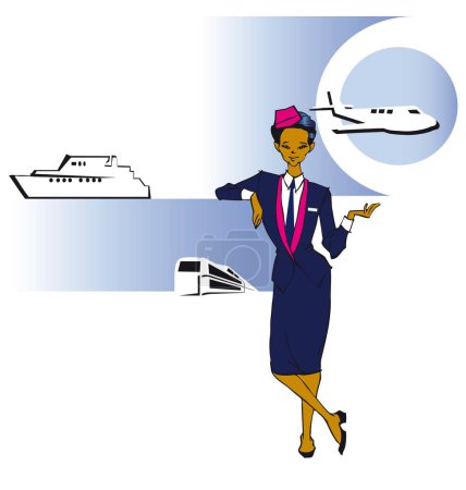 Illustration for Stewardess (asian or hispanic woman) clipart - Royalty Free Image
