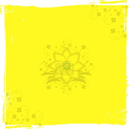 Illustration for Distressed background with central daisy and floral corners - Royalty Free Image