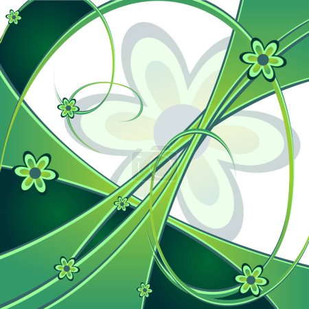 Téléchargez les illustrations : Abstrait printemps vert fond orné de fleurs - en licence libre de droit