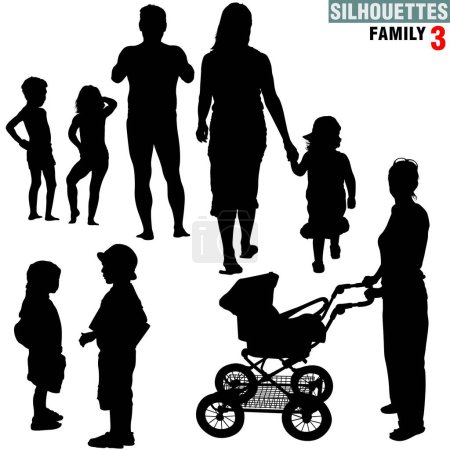 Illustration for Silhouettes - Family 3 - High detailed black and white illustrations. - Royalty Free Image