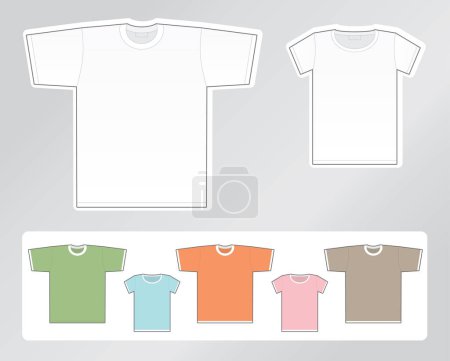 Téléchargez les illustrations : T-shirts vierges pour homme et femme pour votre variation multicolore - en licence libre de droit