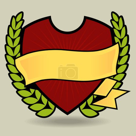 Illustration for Shield Embelm with Laurel Wreath and cast shadow; Easy-edit layered vector file. - Royalty Free Image