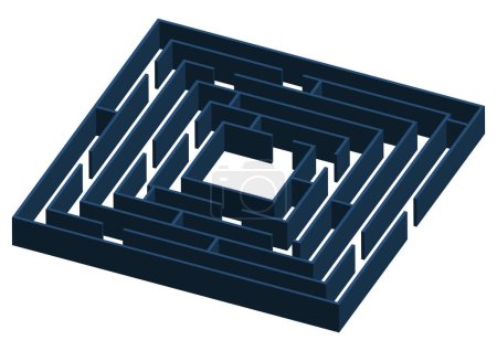 Téléchargez les illustrations : Parois tridimensionnelles en labyrinthe bleu sur fond blanc - en licence libre de droit