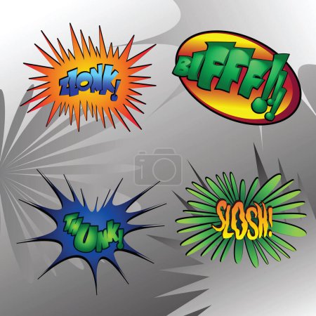 Ilustración de Golpeamiento de superhéroes - burbujas cómicas de peleas de superhéroes - Imagen libre de derechos