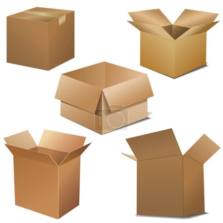 Illustration for Vector cardboard boxes. Opened and closed - Royalty Free Image