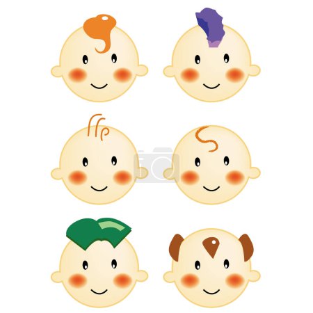Illustration for A series of baby hair style, expression, vector, illustration - Royalty Free Image