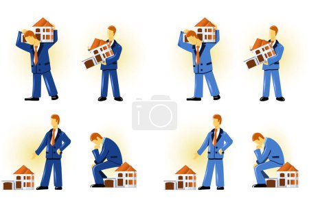 Illustration for Man holding house (taking the loan) - Royalty Free Image