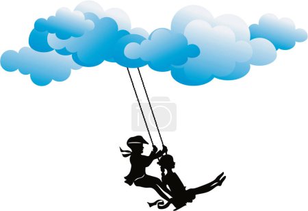 Illustration for Happy kids riding in the  clouds - Royalty Free Image