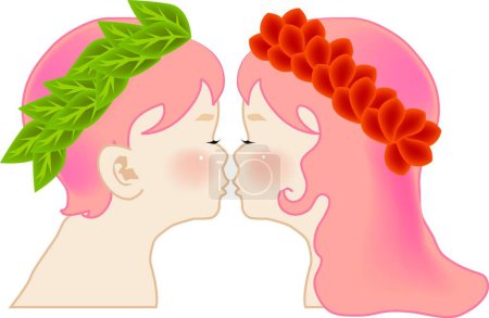 Illustration for Vector illustration for a boy kissing a girl - Royalty Free Image