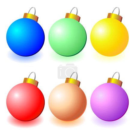 Ilustración de Bolas de Navidad con diferentes colores aislados sobre fondo blanco - Imagen libre de derechos