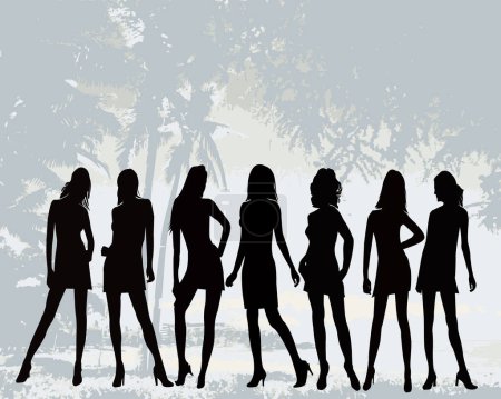 Téléchargez les illustrations : Poser des femmes - illustration vectorielle silhouette - en licence libre de droit
