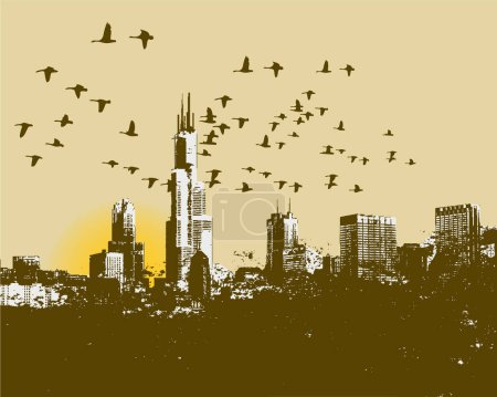 Ilustración de Retro Cityscape skyline fondo - Imagen libre de derechos