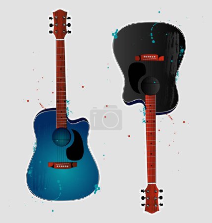 Téléchargez les illustrations : Guitare vectorielle six cordes, instrument de musique - en licence libre de droit