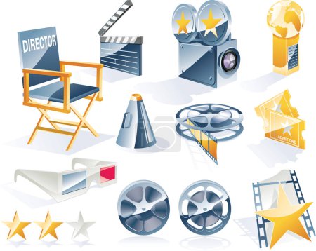 Ilustración de Conjunto de iconos brillantes relacionados con la película - Imagen libre de derechos