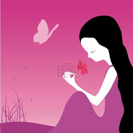 Illustration for Little girl smelling a flower - Royalty Free Image
