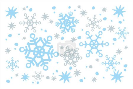 Téléchargez les illustrations : Flocons de neige ornés et étoiles sur un fond blanc. Illustration de Noël. - en licence libre de droit