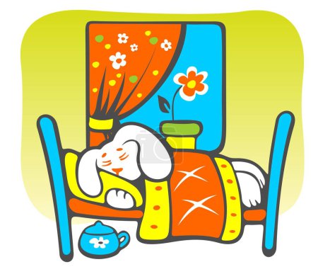 Illustration for Cheerful sleeping cartoon puppy  on a green background. - Royalty Free Image