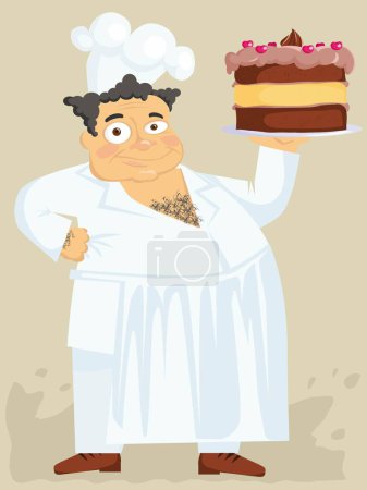 Téléchargez les illustrations : Le cuisinier avec une tarte - en licence libre de droit