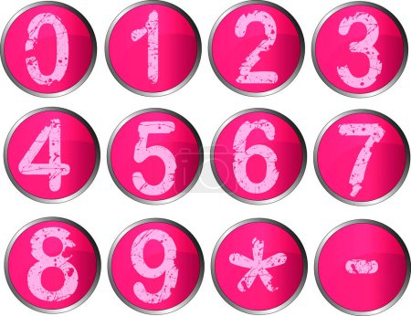 Ilustración de 12 Botones de números rosados con bordes metálicos plateados - Imagen libre de derechos