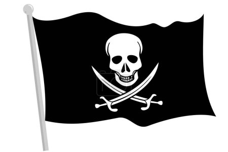 Ilustración de Una bandera de pirata negro con poste - Imagen libre de derechos