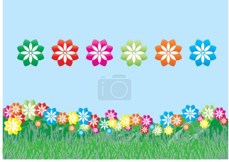 Téléchargez les illustrations : Illustration de fleurs printanières sur un champ vert - en licence libre de droit