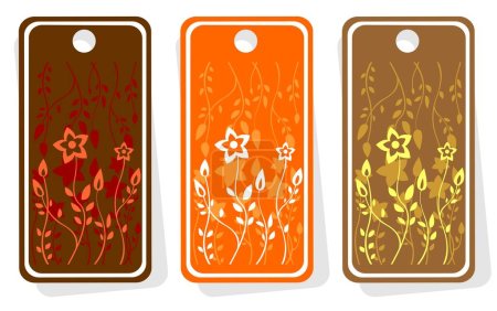 Illustration for Three ornate price tags with plants isolated on  a white background. - Royalty Free Image