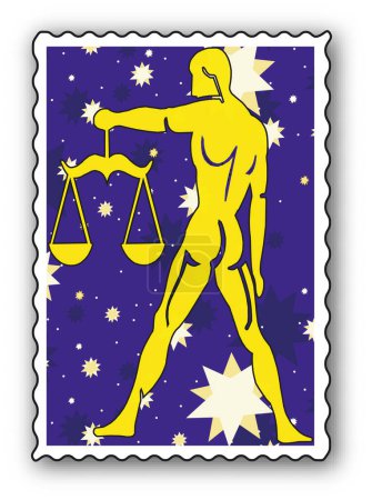 Téléchargez les illustrations : Timbre avec Zodiaque - Balance - en licence libre de droit