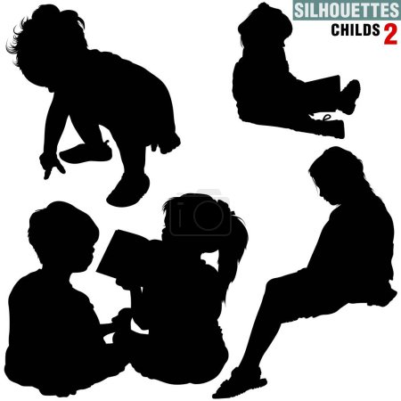Téléchargez les illustrations : Silhouettes - Enfants 2 - Illustrations détaillées en noir et blanc. - en licence libre de droit
