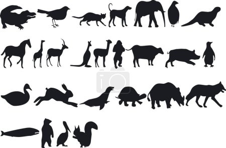 Téléchargez les illustrations : Illustration de silouettes animales - vecteur - en licence libre de droit