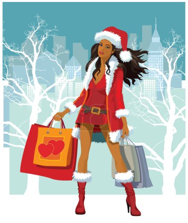 Ilustración de Ilustración vectorial de una chica con bolsas de compras - Imagen libre de derechos