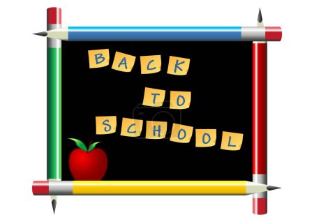 Illustration for Back to school chalkboard with post it notes and apple - Royalty Free Image