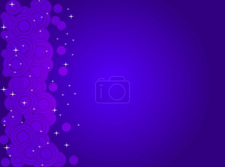 Ilustración de Círculos retro púrpura de moda y estrellas blancas en un fondo azul medianoche - Imagen libre de derechos