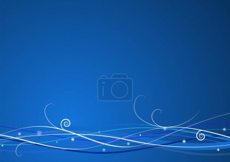 Ilustración de Fondo azul navideño: composición de líneas curvas y copos de nieve, ideal para fondos o capas sobre otras imágenes - Imagen libre de derechos