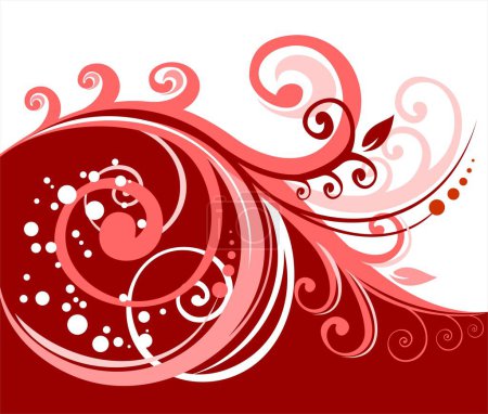 Ilustración de Rizos vegetativos abstractos sobre un fondo rojo. La ilustración digital. - Imagen libre de derechos