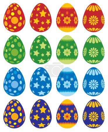 Téléchargez les illustrations : Collection d'œufs peints de Pâques isolés sur fond blanc - en licence libre de droit