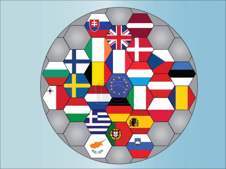 Ilustración de Un vector que representa a Europa y los países bandera en una pelota - Imagen libre de derechos