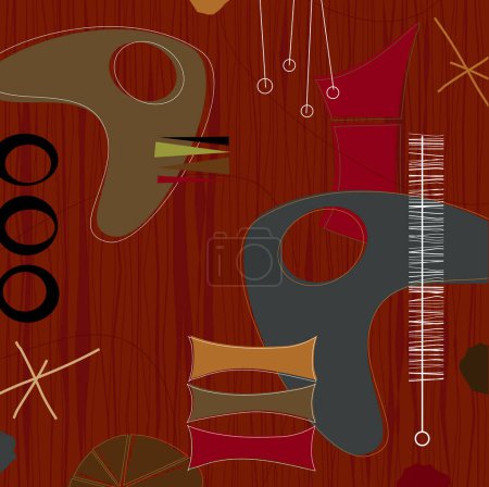 Illustration for Retro barkcloth fabric-inspired design with stars and boomerangs. Each item is whole and grouped so you can use them independently from the background. Layered file for easy edit. - Royalty Free Image