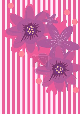 Téléchargez les illustrations : Fond de lignes roses et violettes avec de belles fleurs illustrées dessus bon pour l'impression et le web et les médias TV - en licence libre de droit